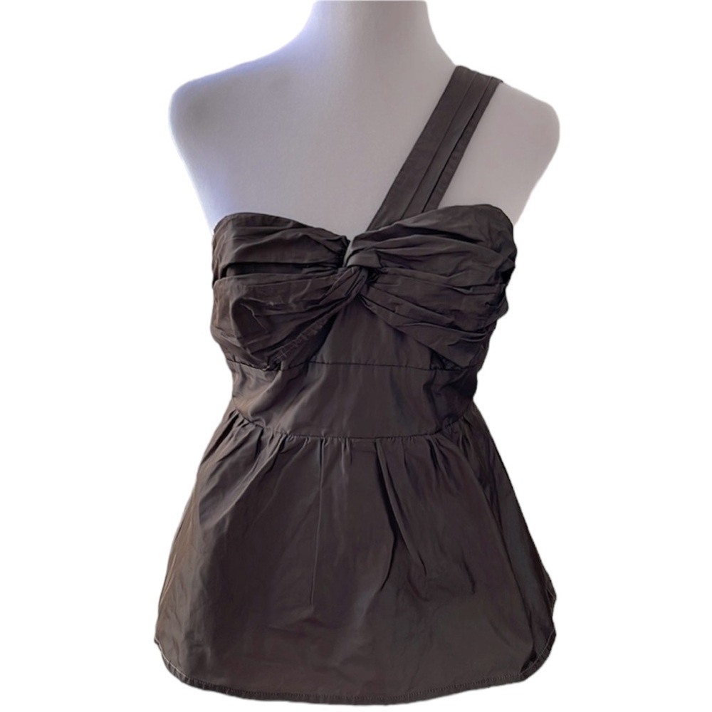 Voom by Joy Han Twist Front One Shoulder Top | Pewter Silver | Small